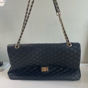 elegant black quilted shoulder bag | cc luxury purse | elegant laptop bag
